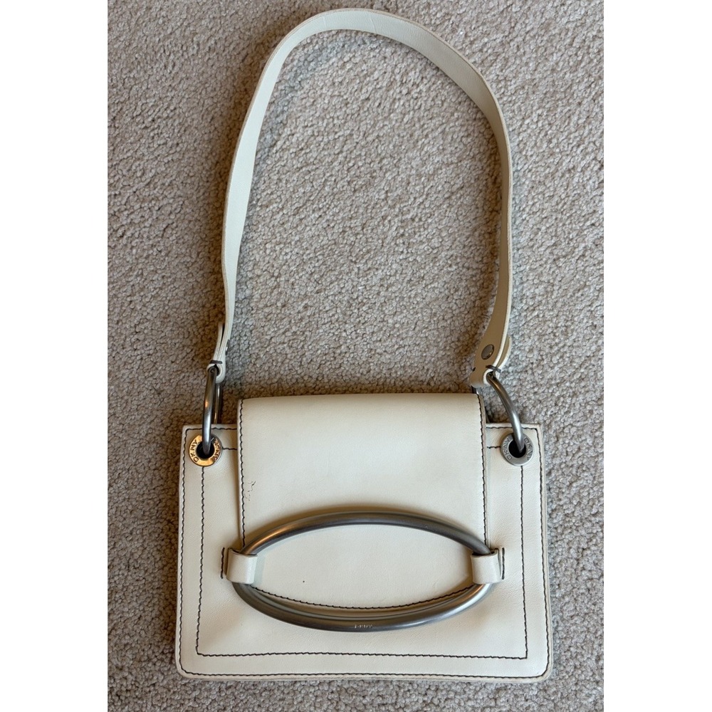 Vintage 90s Y2K DKNY Cream Leather Shoulder Bag Small Minimalist Avant Garde